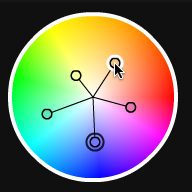 mouse dragging s color selector toward the center of a color wheel